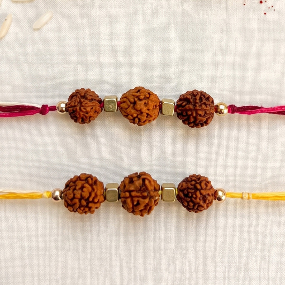 2 Pc | Handmade Rudraksha Bead Rakhis With Roli Chawal For Brother