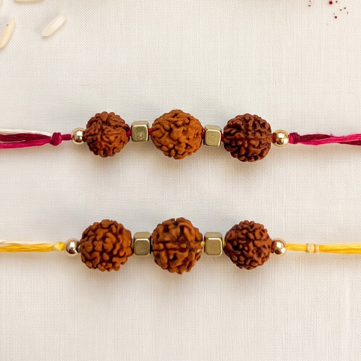 2 Pc | Handmade Rudraksha Bead Rakhis With Roli Chawal For Brother