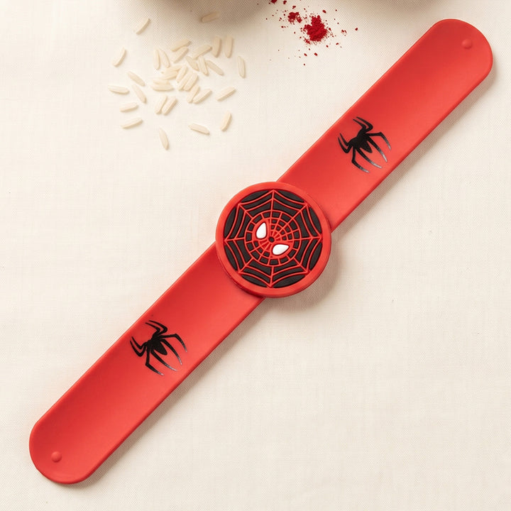 Handmade Spiderman Silicone Slap Band Rakhi For Kids With Roli Chawal For Brother