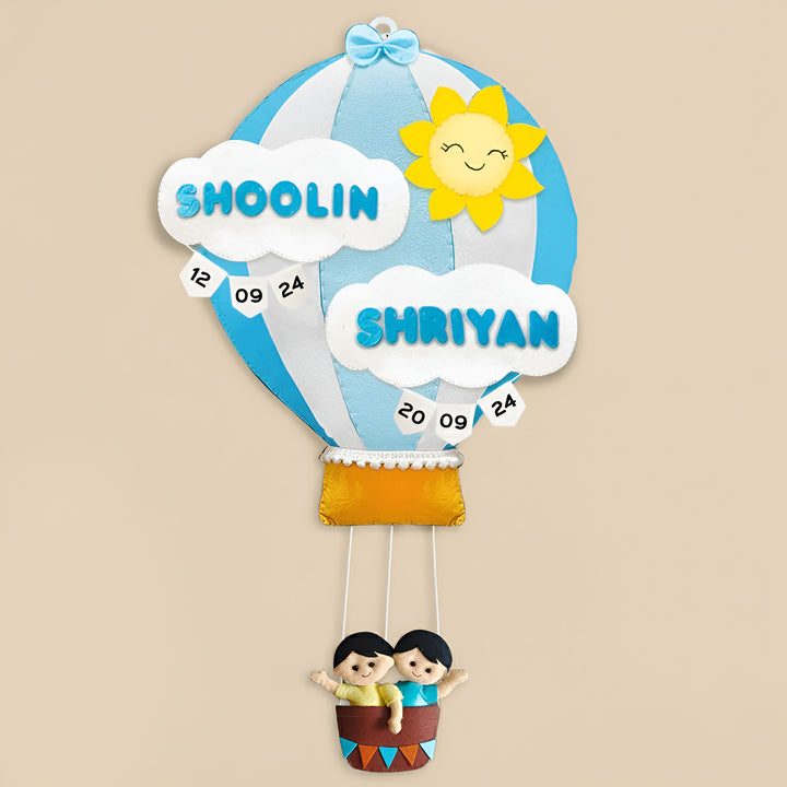 Hand-stitched Hot Air Balloon Felt Kids Nameplate With Birthdates