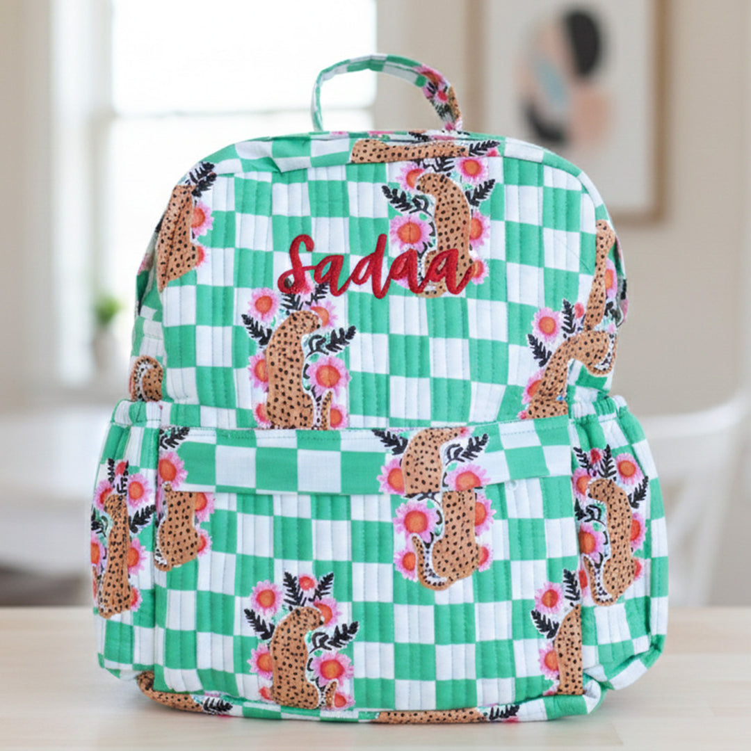 Personalized Green Cheetah Kids Backpack
