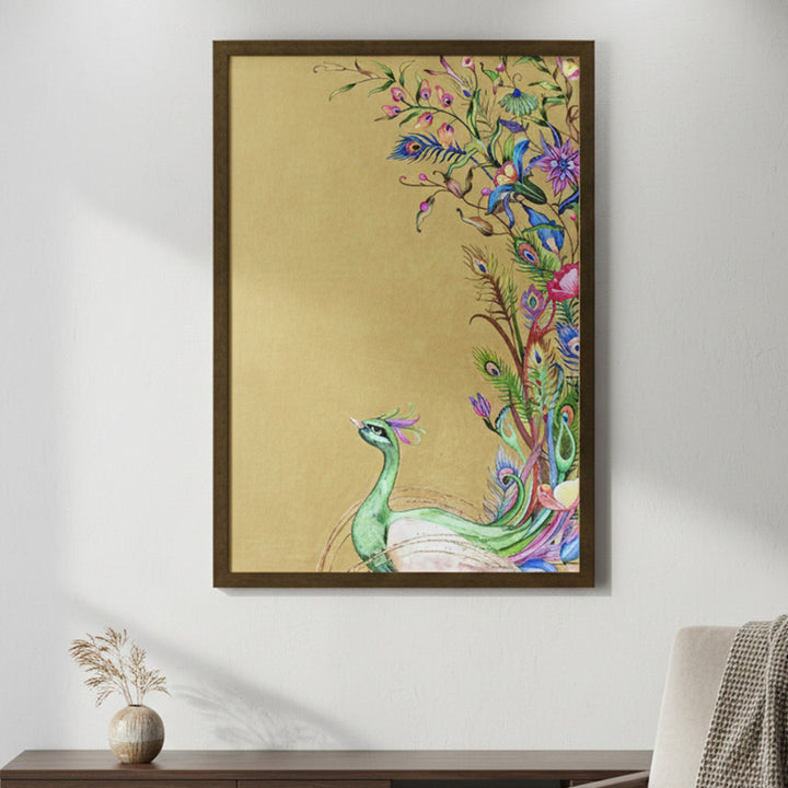 36 x 24 Inch | Golden Peacock | Framed Hand Painted Wall Painting