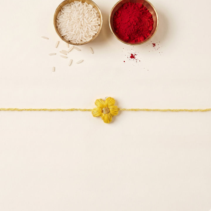 Handmade Crochet Flower Rakhi With Roli Chawal For Bhaiya