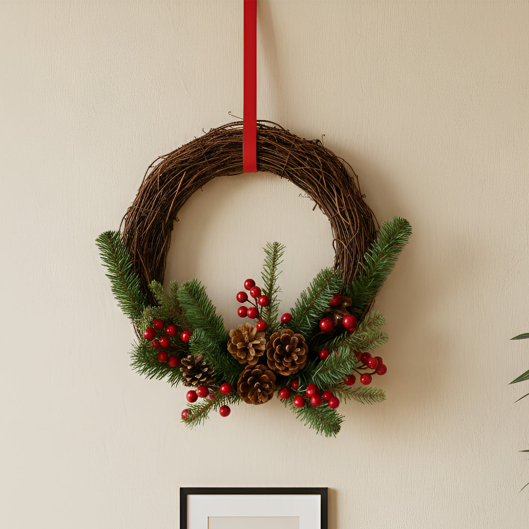 Handmade Berries & Shola Flower Wreath For Christmas Decoration