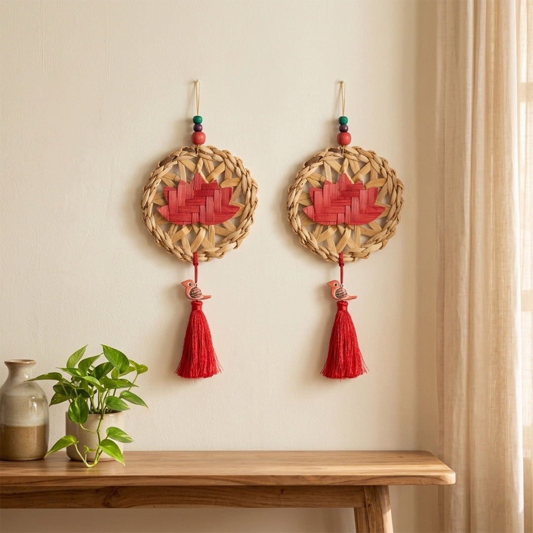 Set of 2 | "Chakra" Lotus Handcrafted Banana Leaf Wall Hanging For Festive Decor