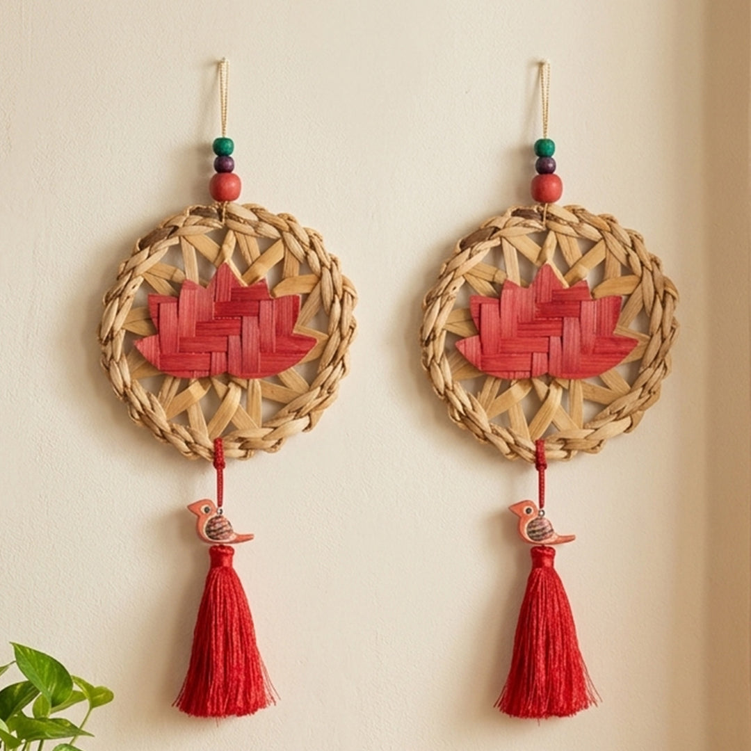 Set of 2 | "Chakra" Lotus Handcrafted Banana Leaf Wall Hanging For Festive Decor