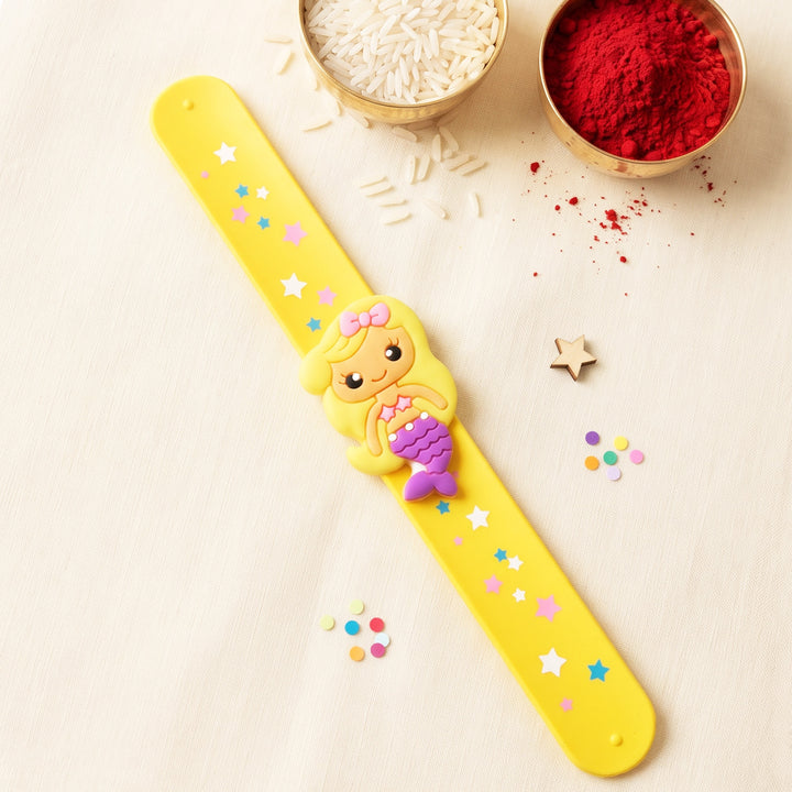 Handmade Mermaid Silicone Slap Band Rakhi For Kids With Roli Chawal For Brother