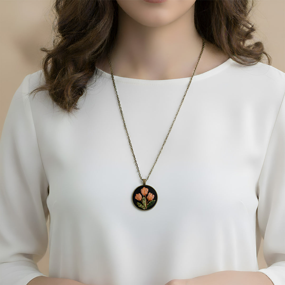 Hand Embroidered Garden's Tale Antique Finish Necklace