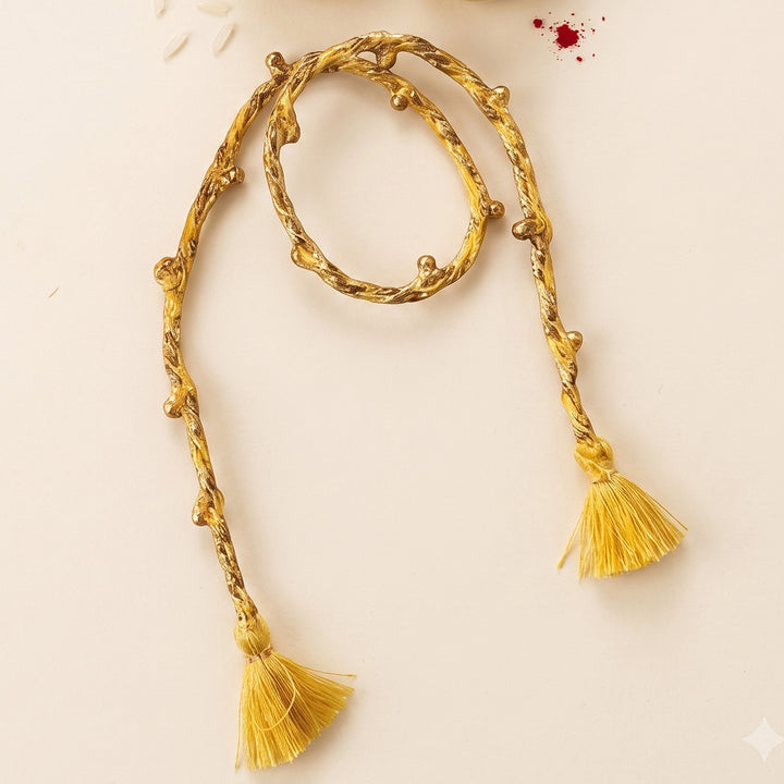 Handcrafted Shola, Dori & Ghungroo Tassel Rakhi - Yellow