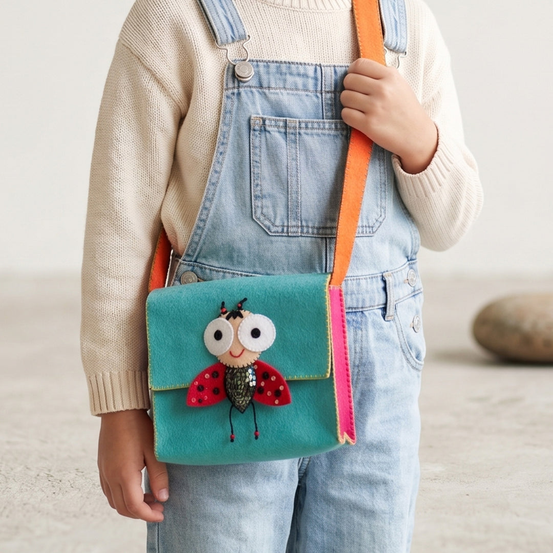 Handmade Sea Green Beetle Sling Bag for Kids | 3+