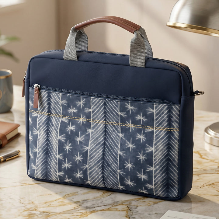 Handcrafted Water-Resistant Block Printed Navy Blue Laptop Bag