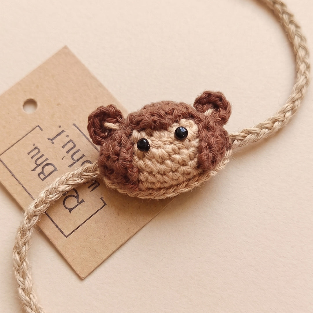 Handmade Crochet Little Monkey Theme Rakhi With Roli Chawal for Kids