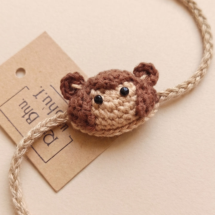 Handmade Crochet Little Monkey Theme Rakhi With Roli Chawal for Kids