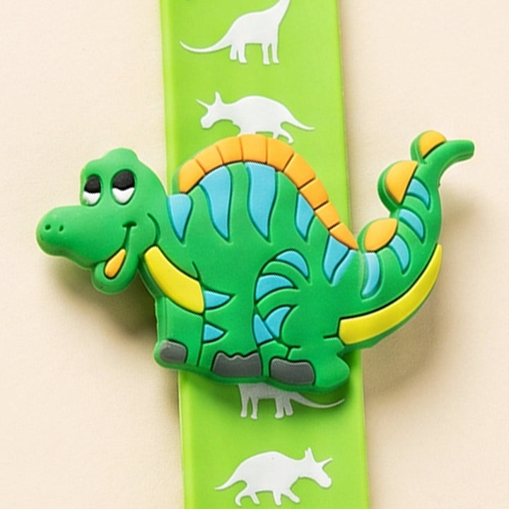 Handmade Green Dinosaur Silicone Slap Band Rakhi For Kids With Roli Chawal For Brother