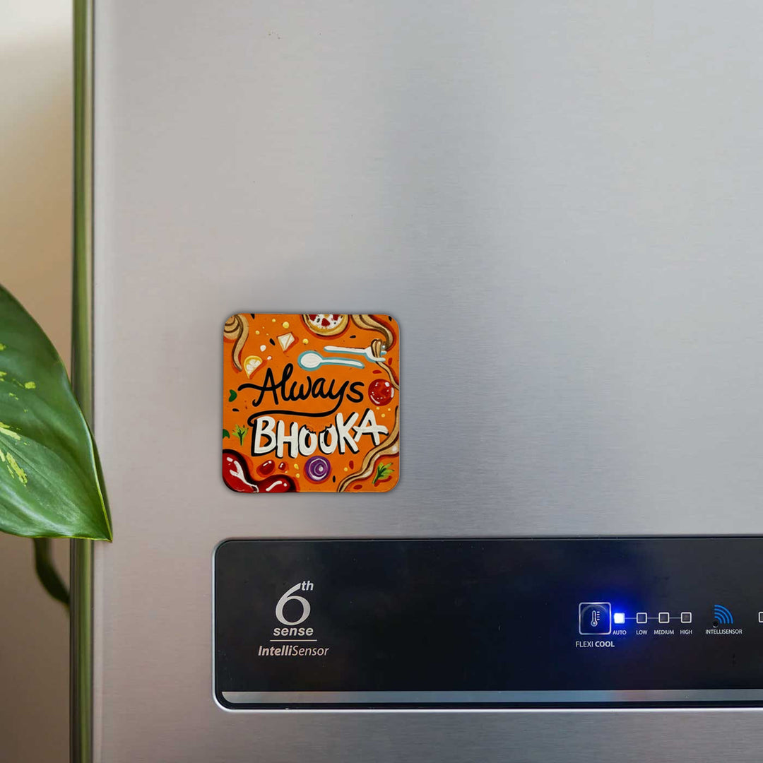 Hand-Painted Food Theme "Always Bhooka" MDF Wood Fridge Magnet