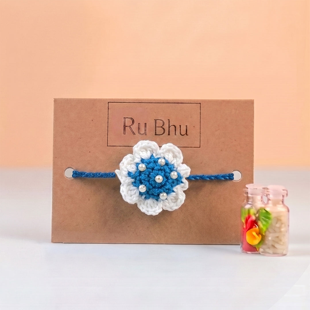 Handmade Crochet Floral Theme Rakhi With Roli Chawal for Bhaiya