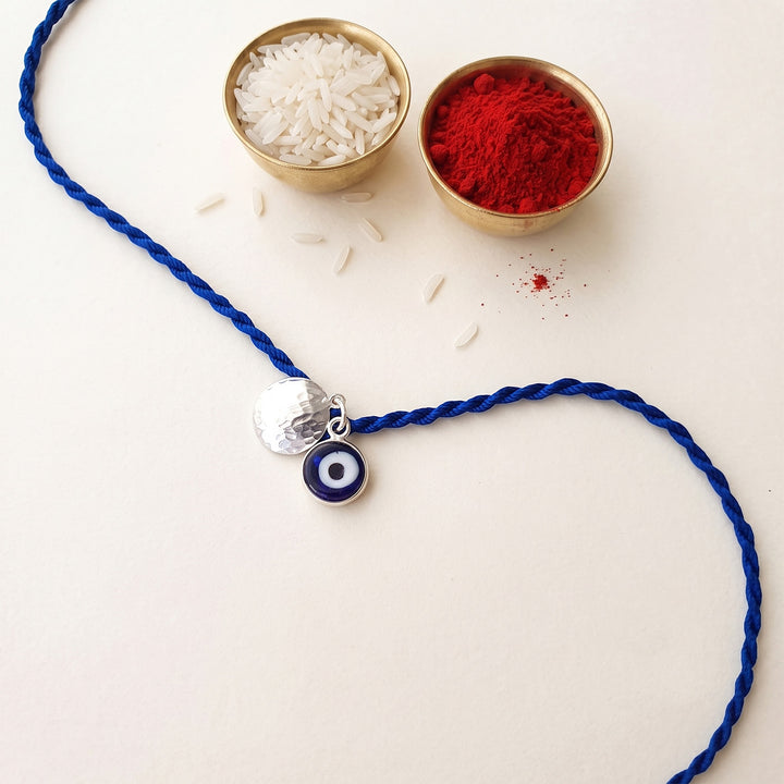 Evil Eye Multi-Wearable Sterling Silver Charm Rakhi With Roli Chawal For Brother