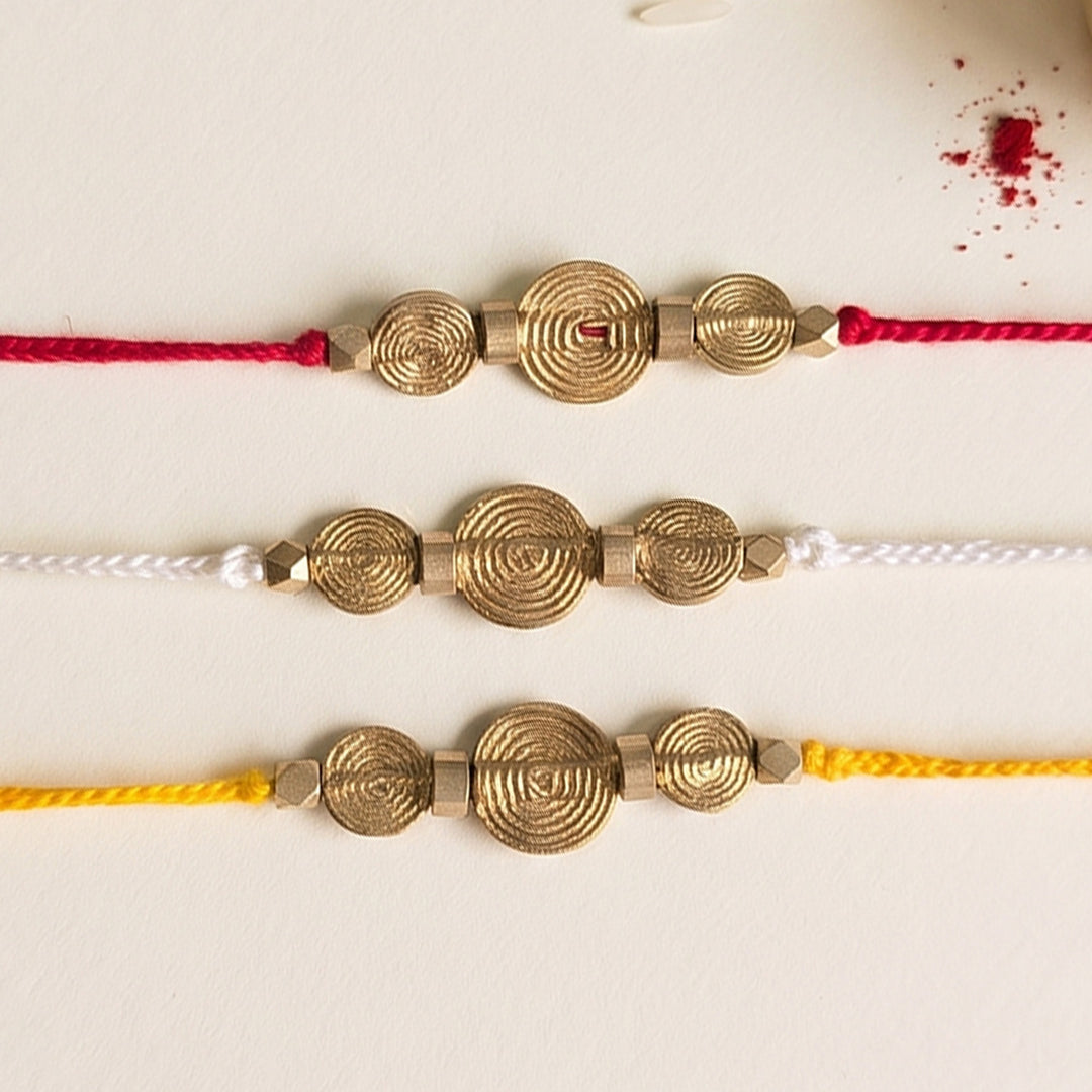 Beaded Spiral Motif Rakhi With Roli Chawal For Brother | Set of 3