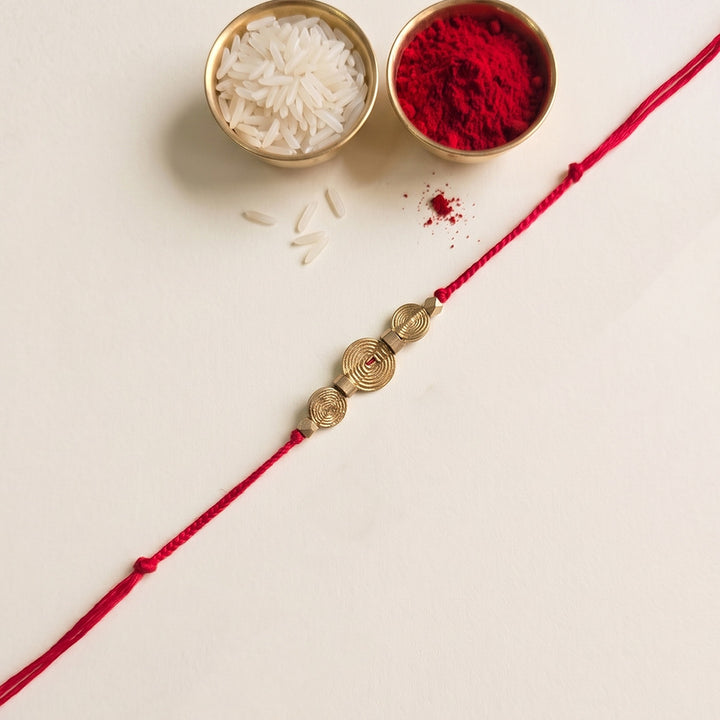 Beaded Spiral Motif Rakhi With Roli Chawal For Brother