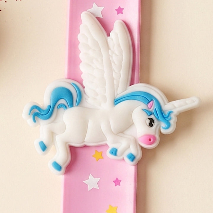 Handmade Light Pink Unicorn Silicone Slap Band Rakhi For Kids With Roli Chawal For Brother