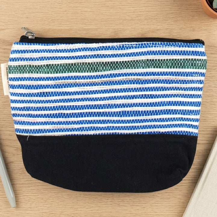Blue and Green Striped Upcycled Plastic Handcrafted Utility Pouch