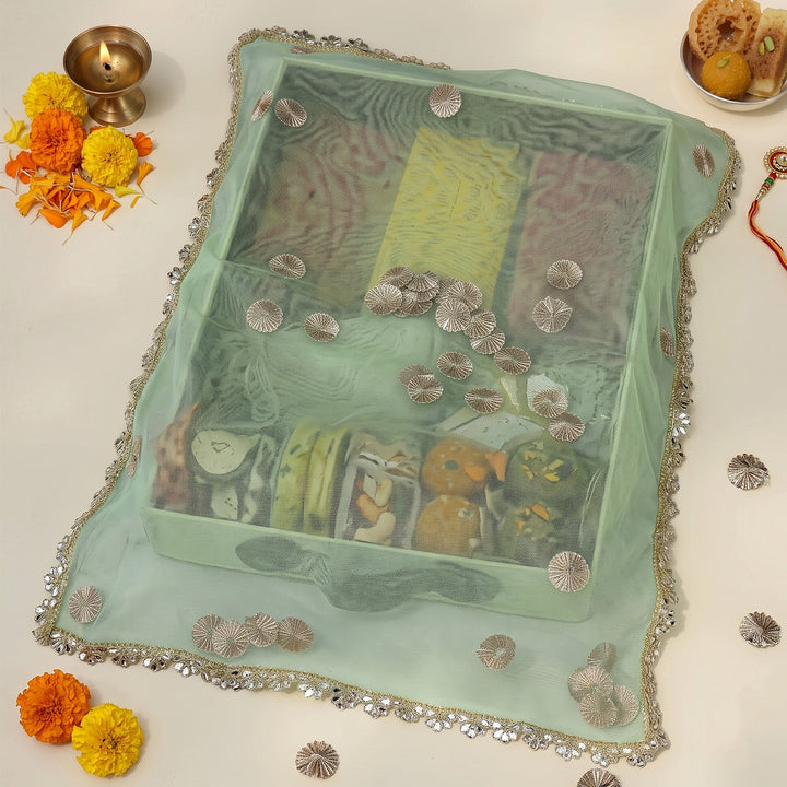 Gota Work Sheer Net Thali/Tray Cover For Festive Decor