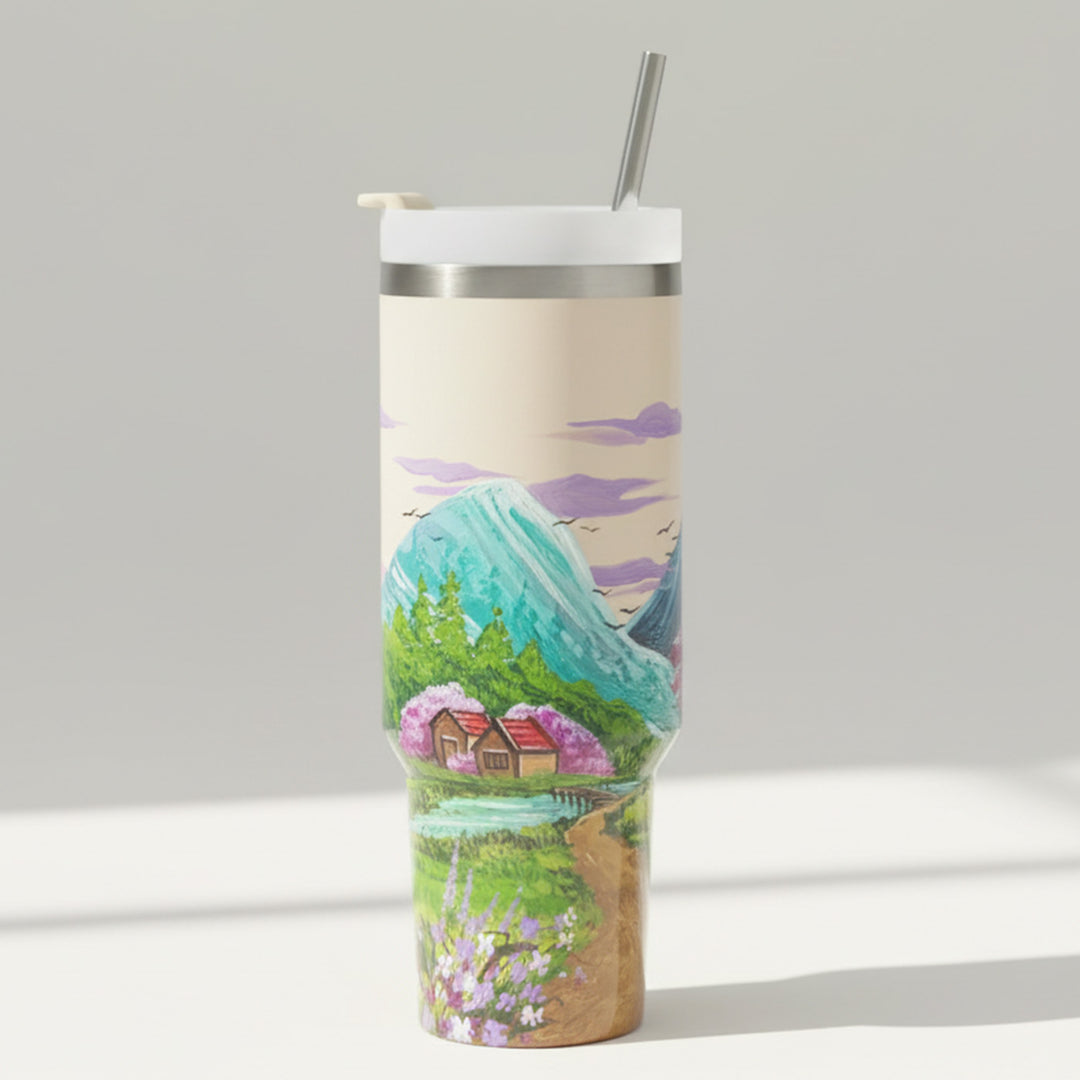 Hand-Painted Countryside Canvas Insulated Sipper