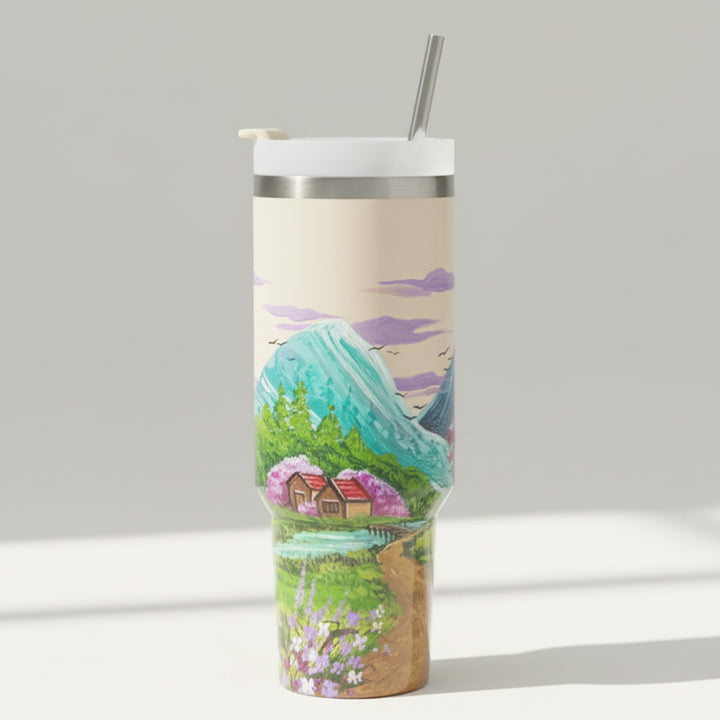 Hand-Painted Countryside Canvas Insulated Sipper