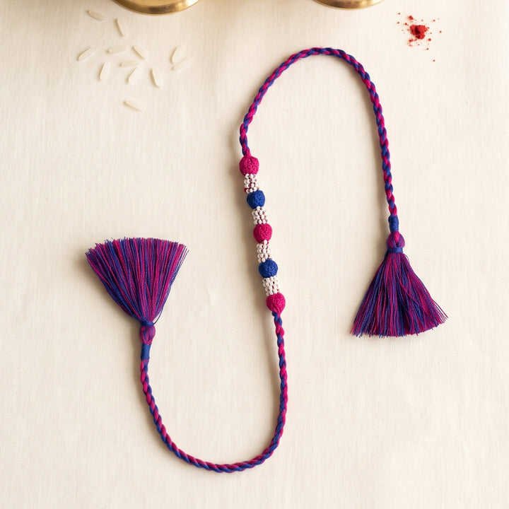 Handmade Reusable Rani Pink And Blue Beaded Patwa Rakhi For Brother