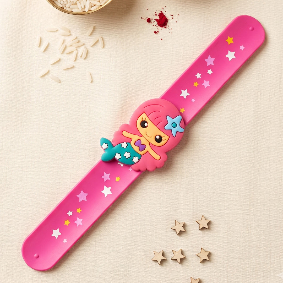 Handmade Mermaid Silicone Slap Band Rakhi For Kids With Roli Chawal For Brother