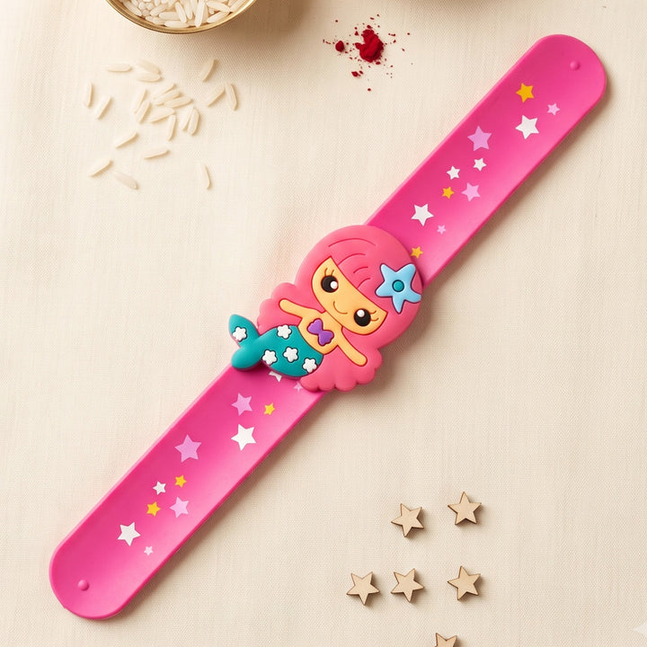 Handmade Mermaid Silicone Slap Band Rakhi For Kids With Roli Chawal For Brother