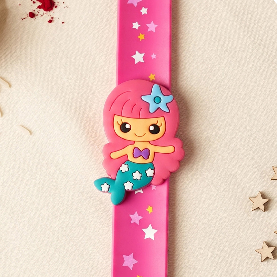 Handmade Mermaid Silicone Slap Band Rakhi For Kids With Roli Chawal For Brother
