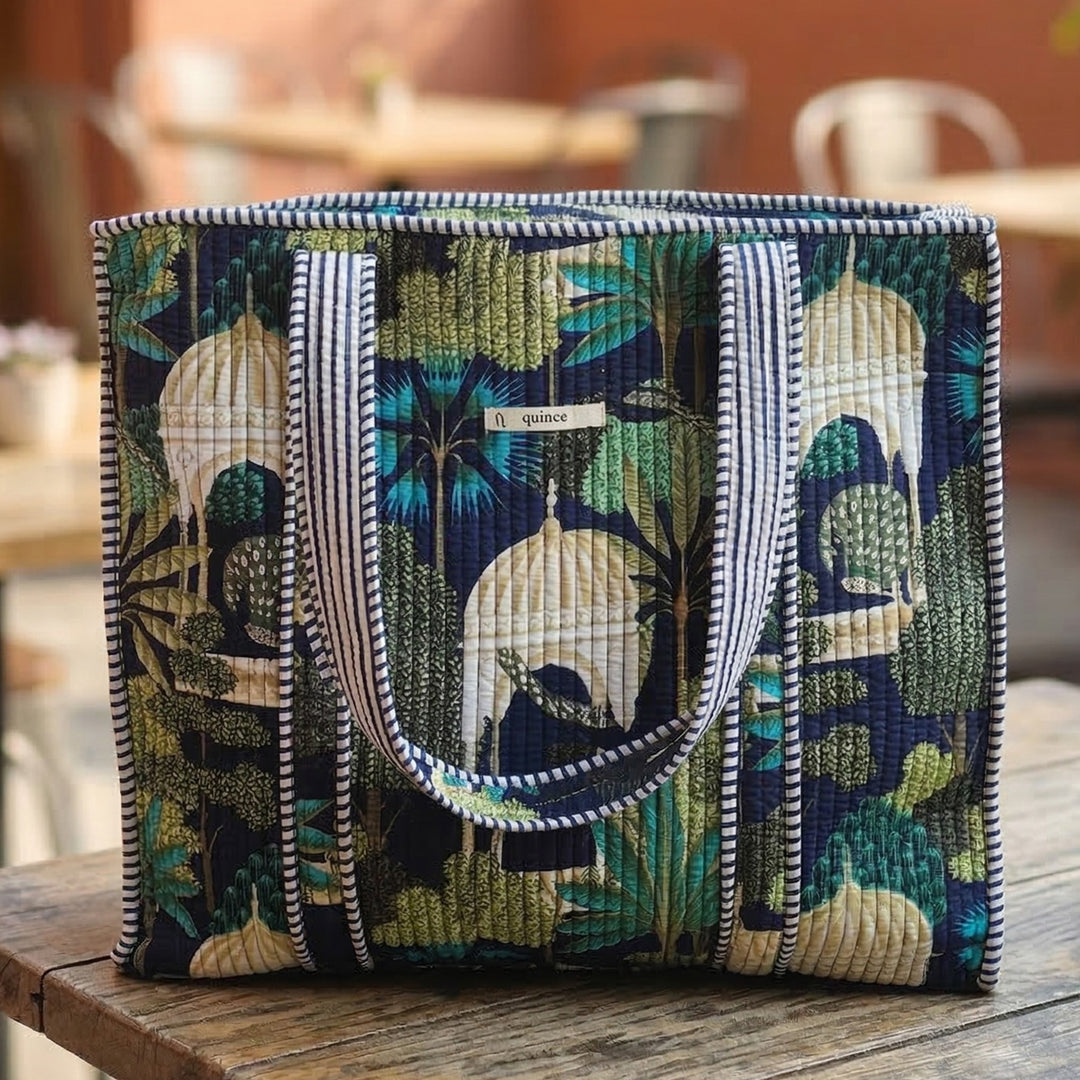 Handmade Large Mughal Garden Cotton Tote Bag