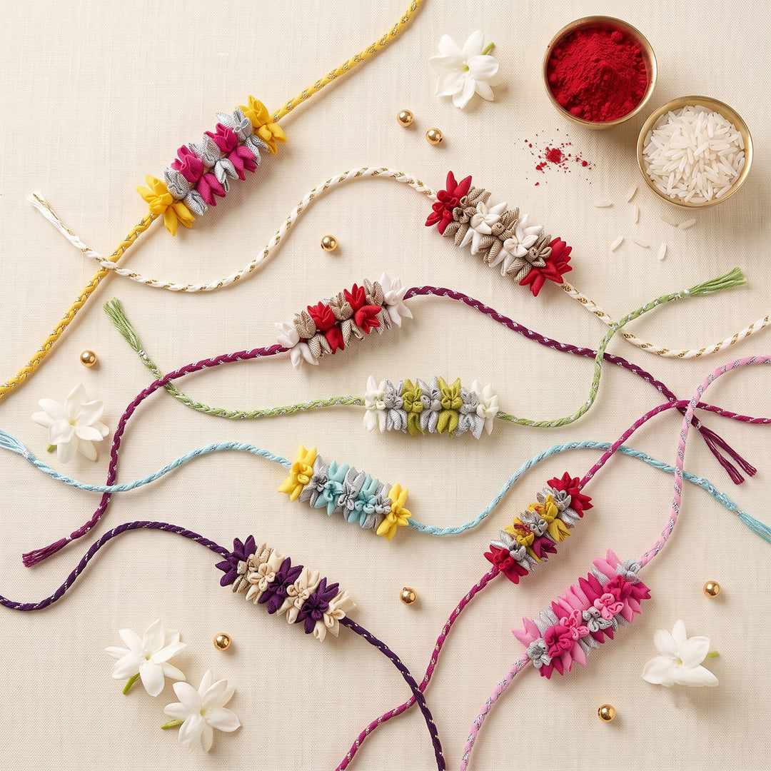 Handmade Bud & Mogra Strand Silk Fabric Rakhi For Brother With Roli Chawal