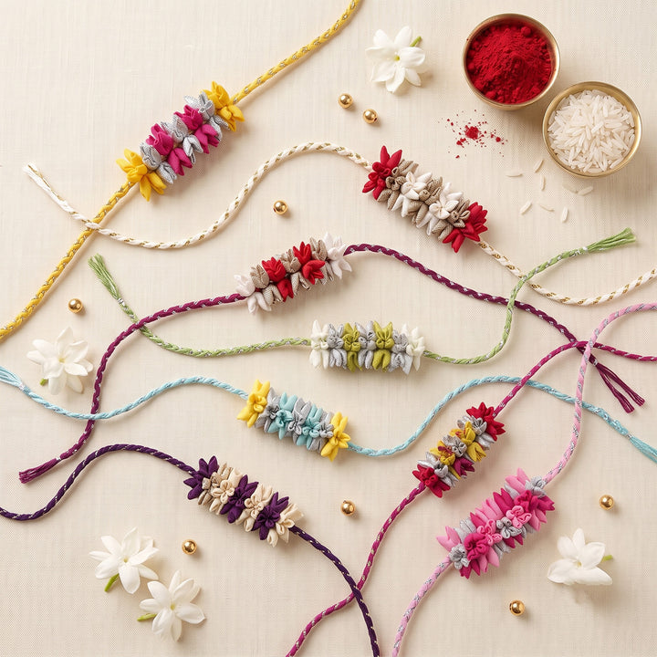 Handmade Bud & Mogra Strand Silk Fabric Rakhi For Brother With Roli Chawal