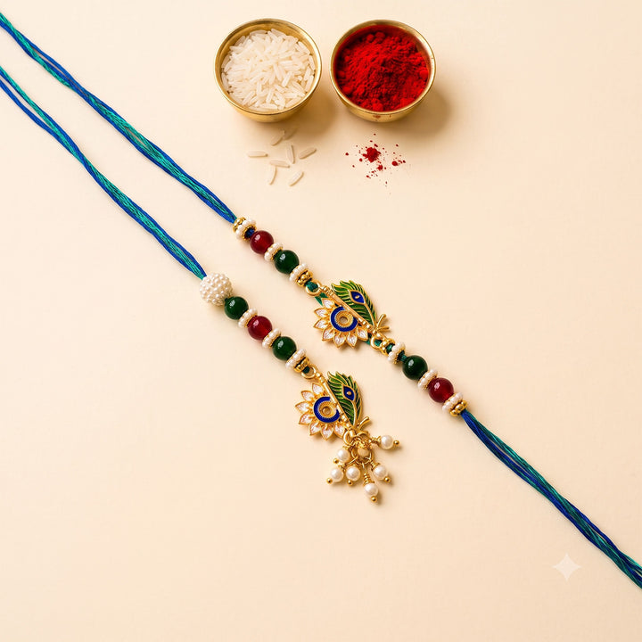 Handmade Bansuri Charm Rakhi With Lumba With Roli Chawal For Bhaiya Bhabhi | Set Of 2