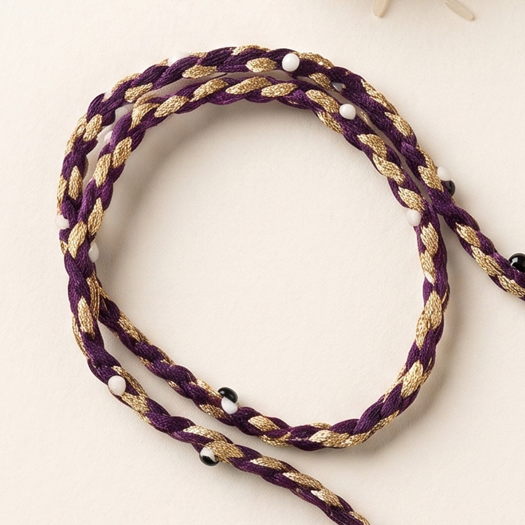 Handcrafted Cotton Dori & Pearl Bead Work Cheed Rakhi - Violet