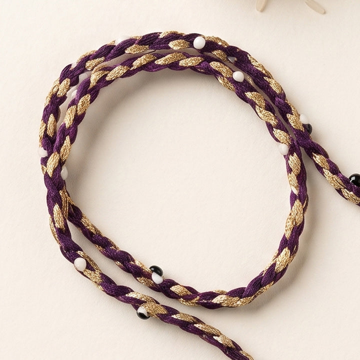 Handcrafted Cotton Dori & Pearl Bead Work Cheed Rakhi - Violet