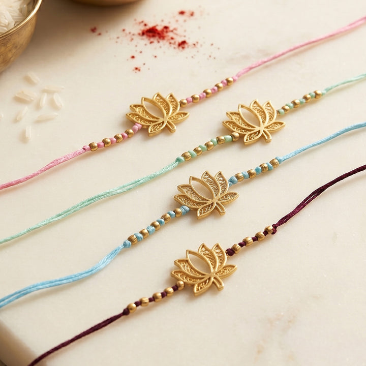 Handmade Kamal Lotus Motif Rakhi With Roli Chawal For Bhaiya