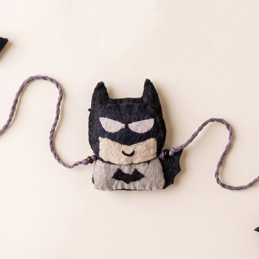 Hand Embroidered Batman Superhero Rakhi With Brooch Pin & Keychain For Brother
