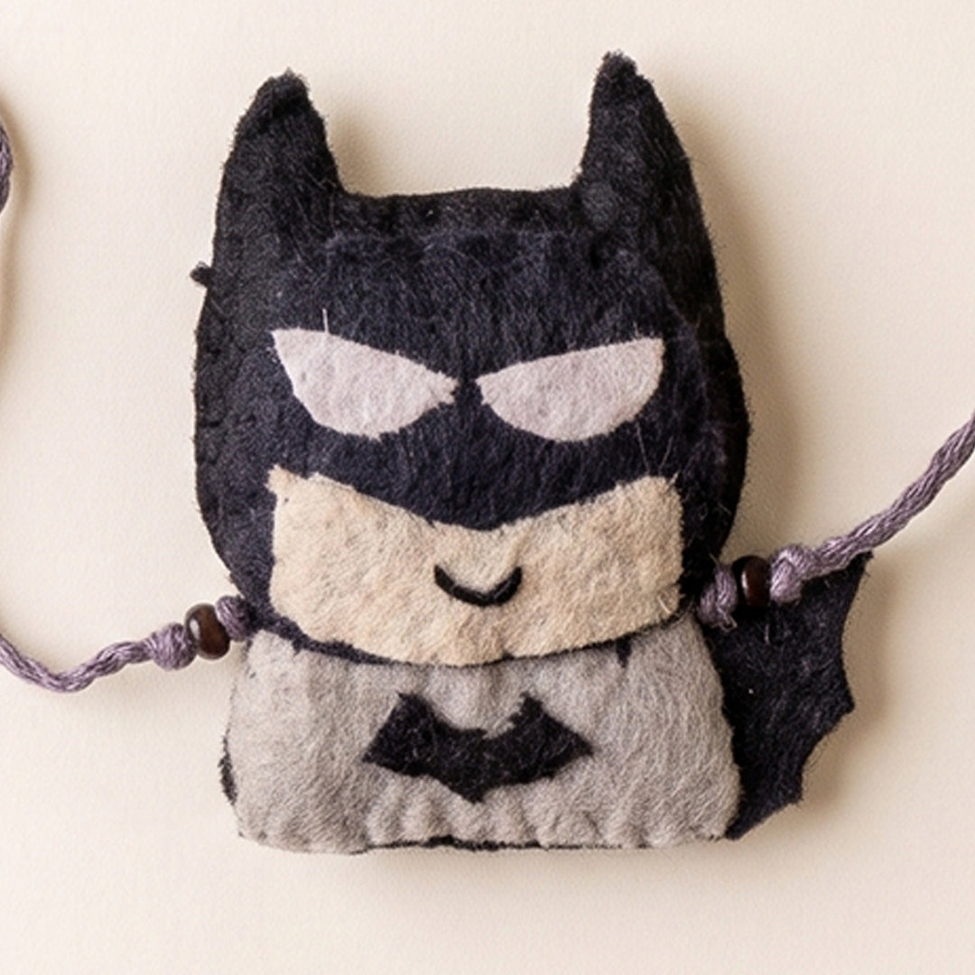Hand Embroidered Batman Superhero Rakhi With Brooch Pin & Keychain For Brother