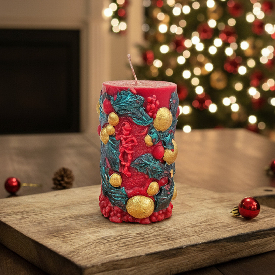 Handmade Red Pillar Soy Wax Candle