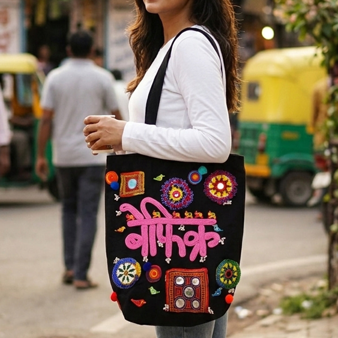 Hand-Embroidered Dori Work Befikre Tote Bag