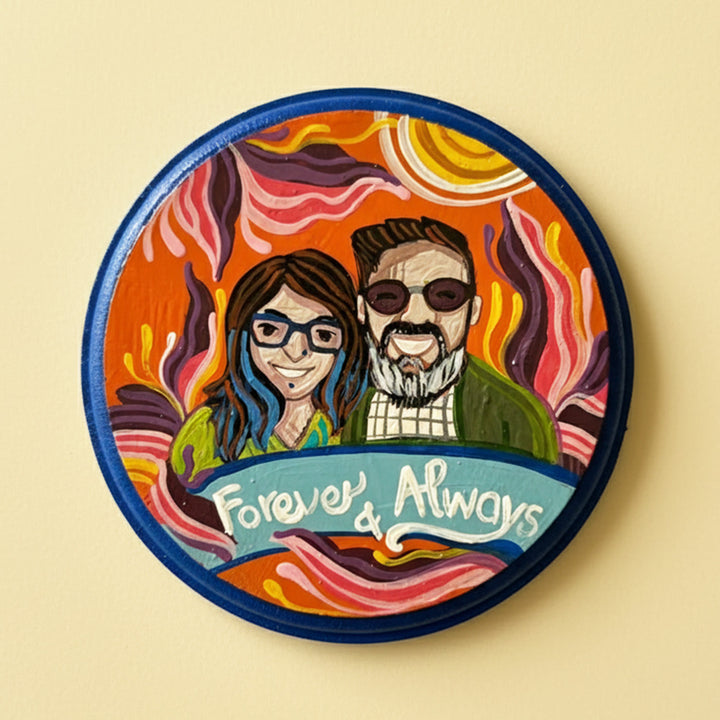 Photo Personalized Hand-Painted Large Pop Art Illustrated Caricature MDF Wood Fridge Magnet