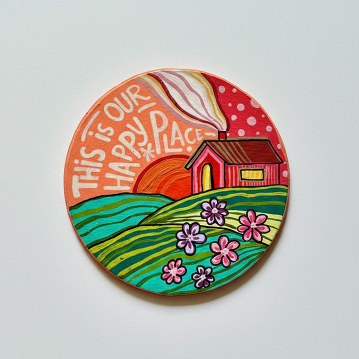 Hand-Painted "This Is Our Happy Place" MDF Wood Fridge Magnet