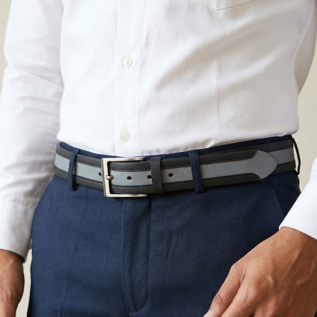 Black & Grey Foldover Leather Belt