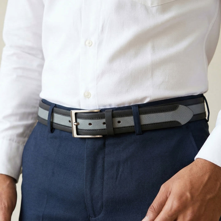 Black & Grey Foldover Leather Belt