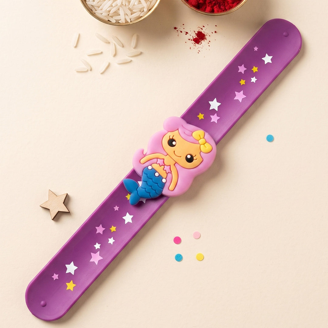 Handmade Mermaid Silicone Slap Band Rakhi For Kids With Roli Chawal For Brother