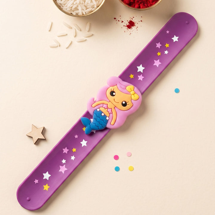 Handmade Mermaid Silicone Slap Band Rakhi For Kids With Roli Chawal For Brother