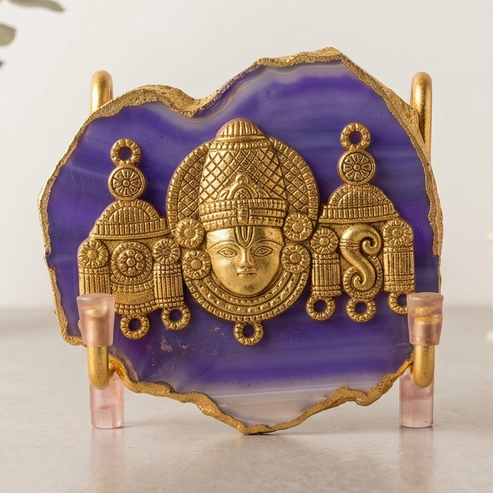 Blue Agate Gold Plated Venkateshwar Showpiece With Metal Stand